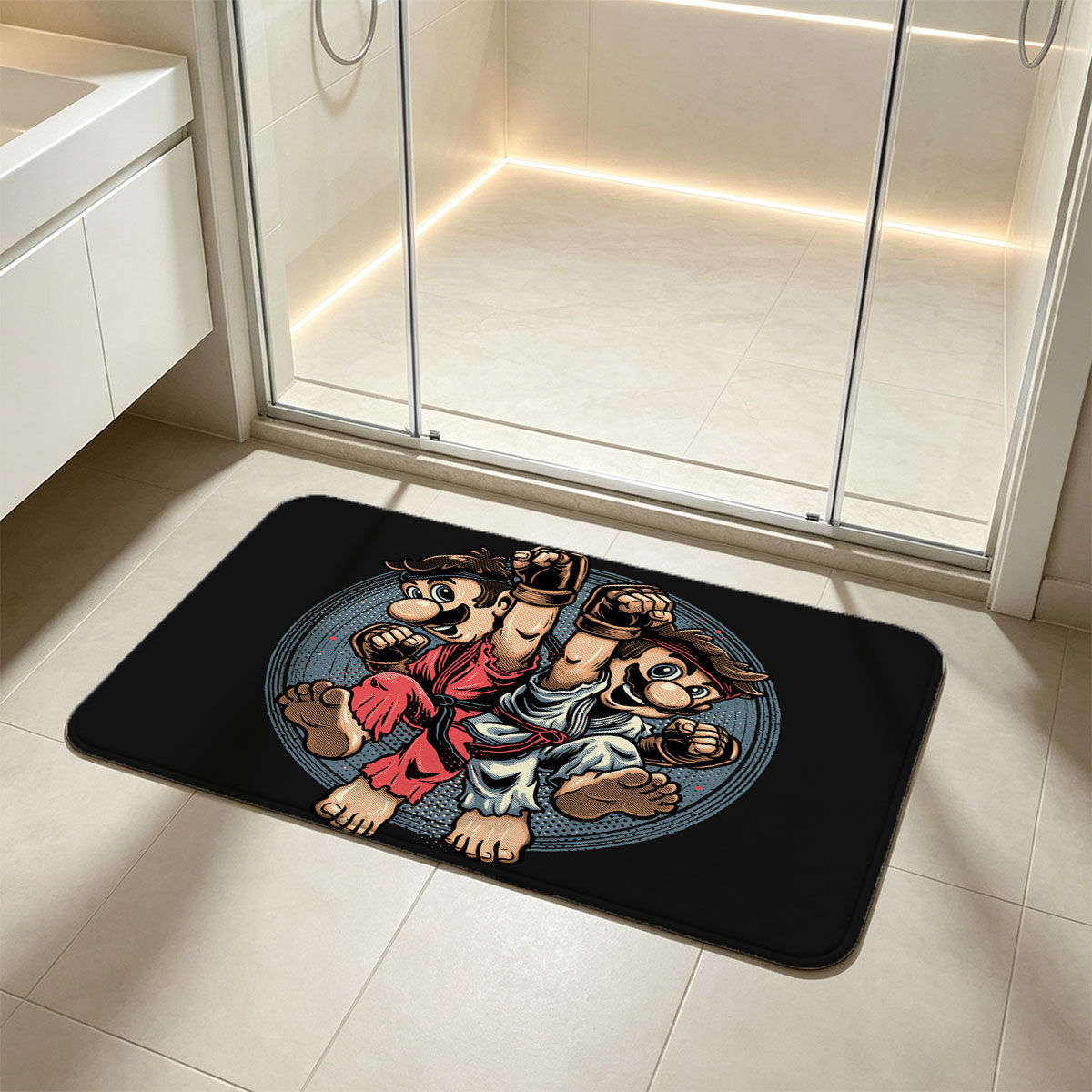 Mario and Luigi in Karate Gear, Fighting Pose - Flannel floor mat