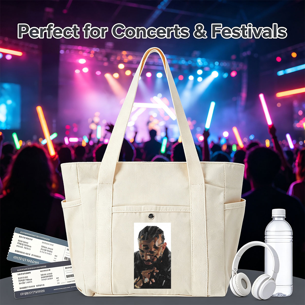 Drake in a Stylish Pose with Camouflage Overlay Effect - Multi-pocket bags