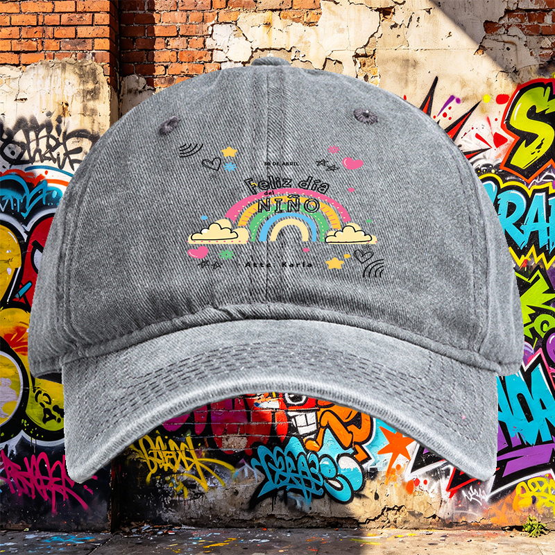 Unisex Classic Washed Hat with Rainbow and 