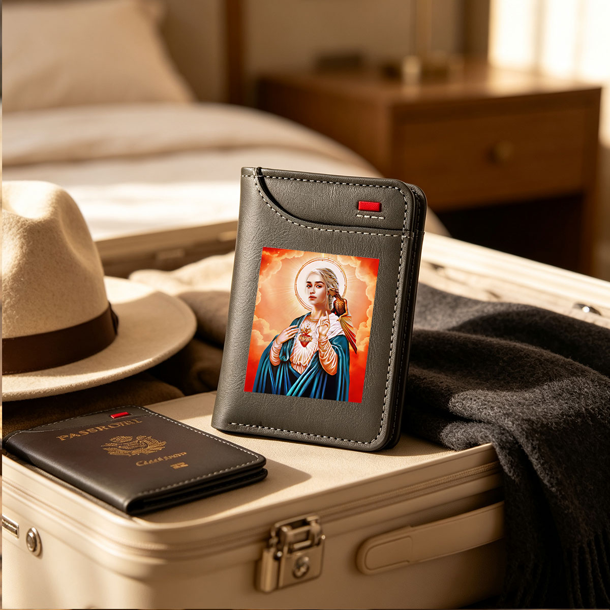 Daenerys Targaryen as the Sacred Heart Madonna with Dragon and Halo - Vertical Style Wallet