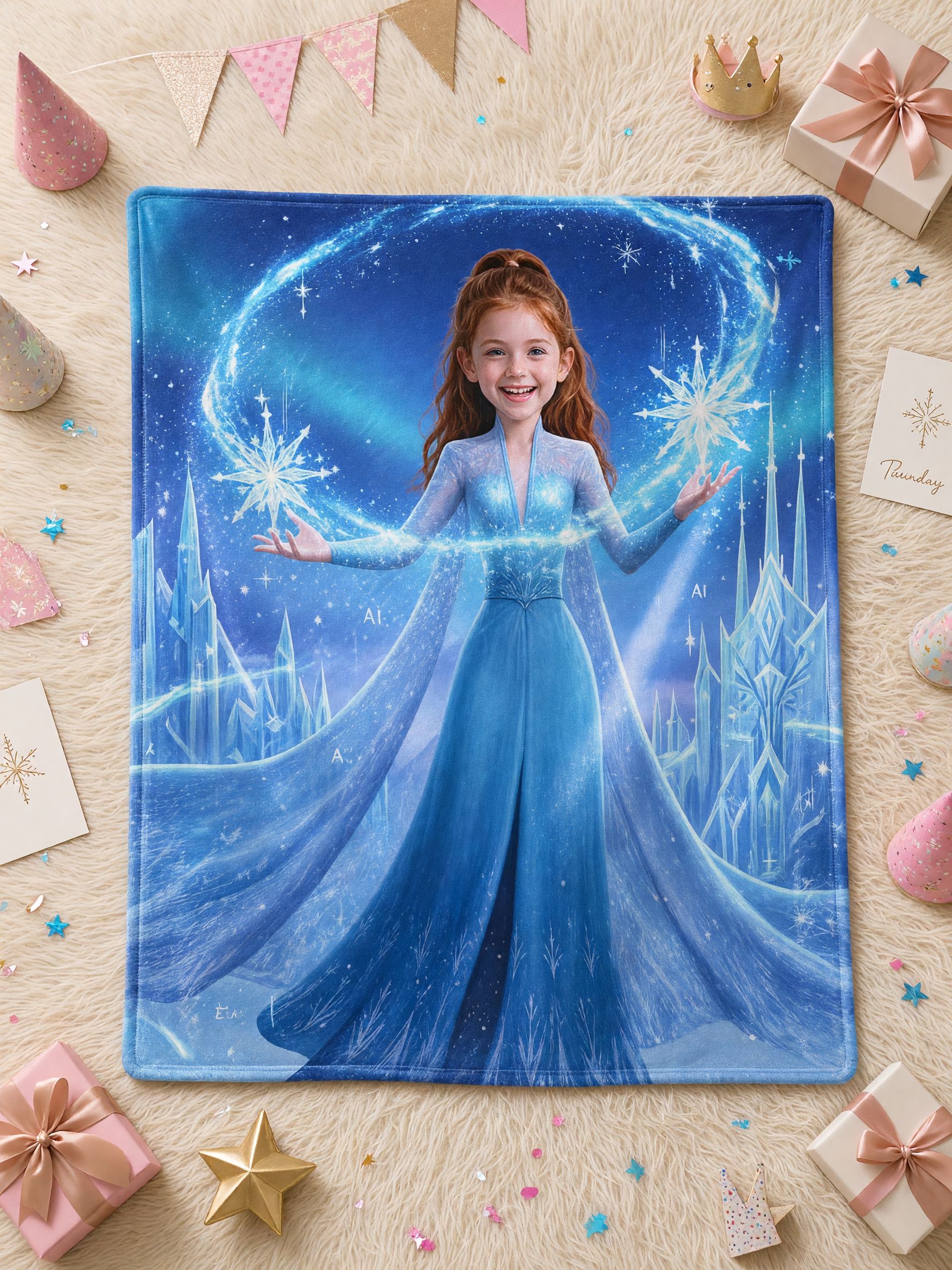 Custom Photo Face Blanket Personalized Ice Princess Flannel Throw Ideal Birthday Gift for Girls