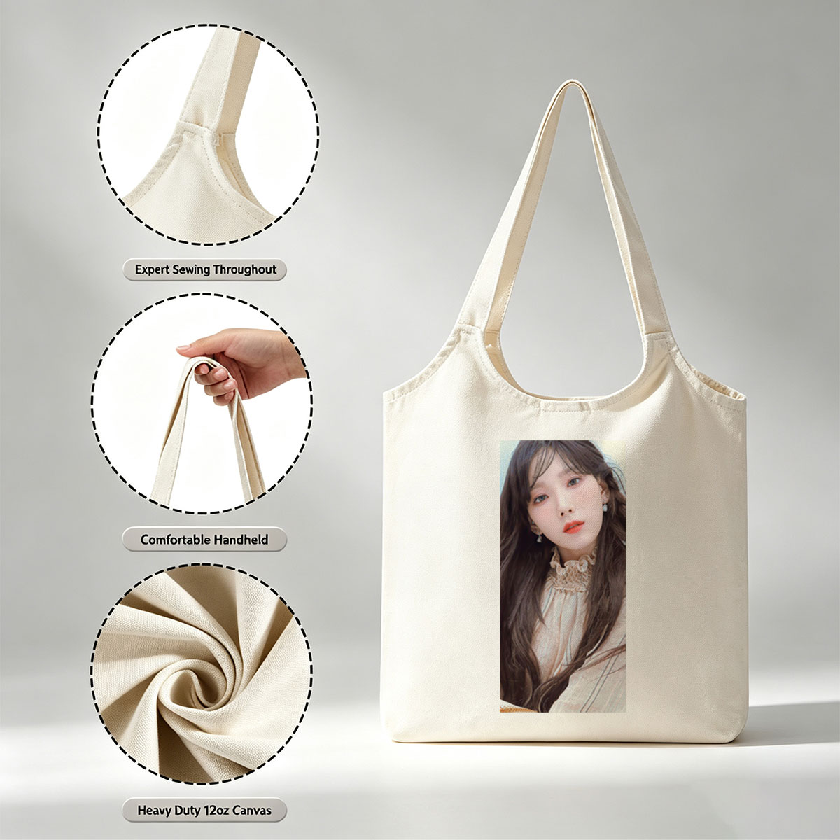 Taeyeon in a Soft Portrait with Long Hair and Delicate Earrings - Canvas shoulder bags/