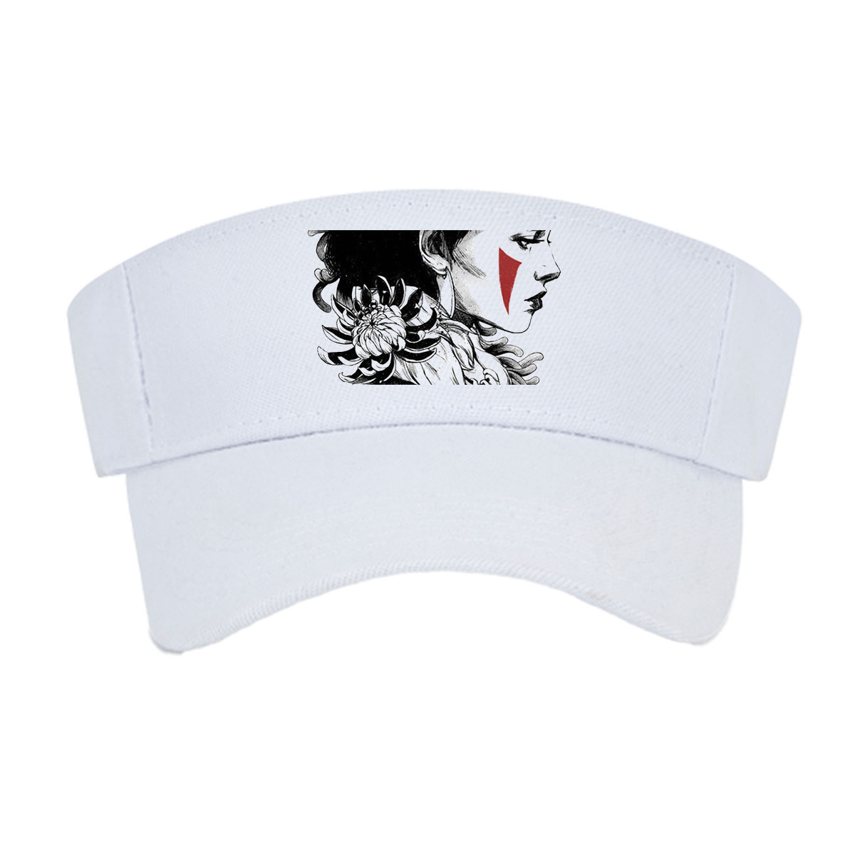 Geisha with Chrysanthemum and Red Accents -  Visor cap
