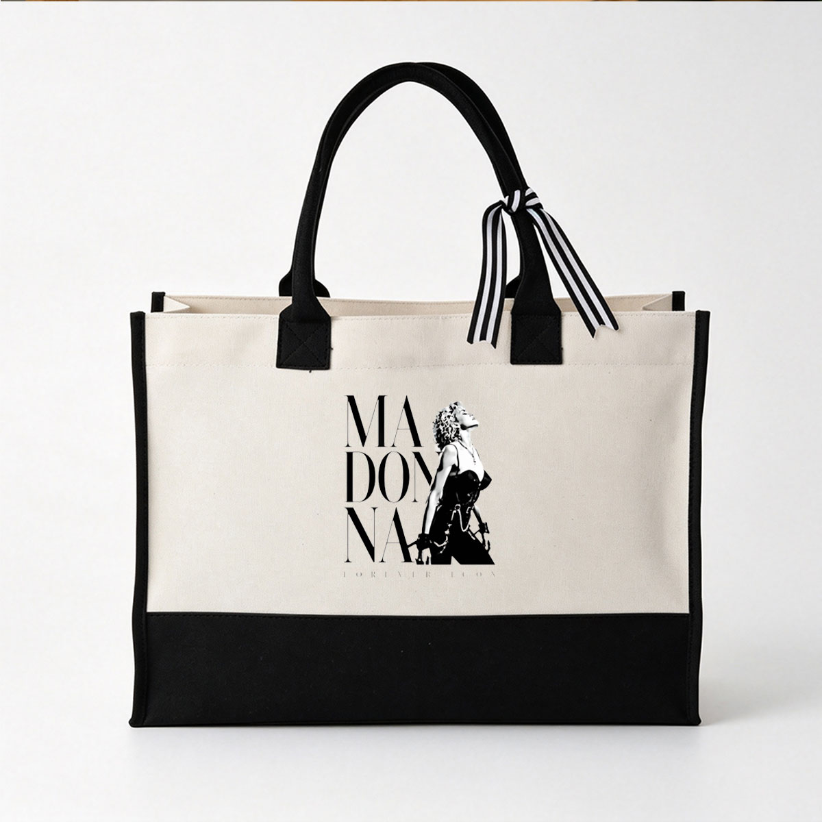 Madonna: Iconic Performance Art Portrait - Canvas patchwork gift tote bag