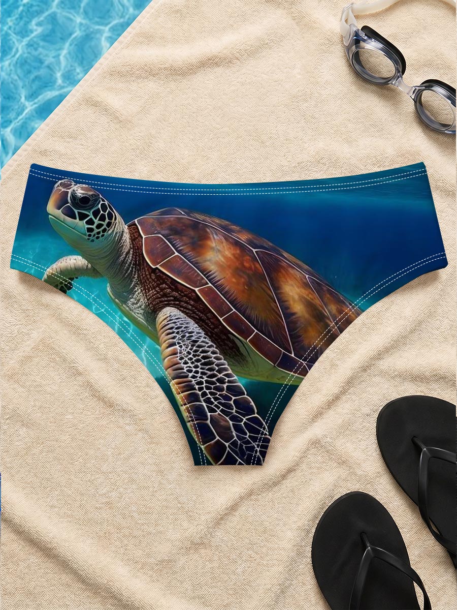Sea Turtle Swimming in Crystal Clear Waters -  Men's swim trunks