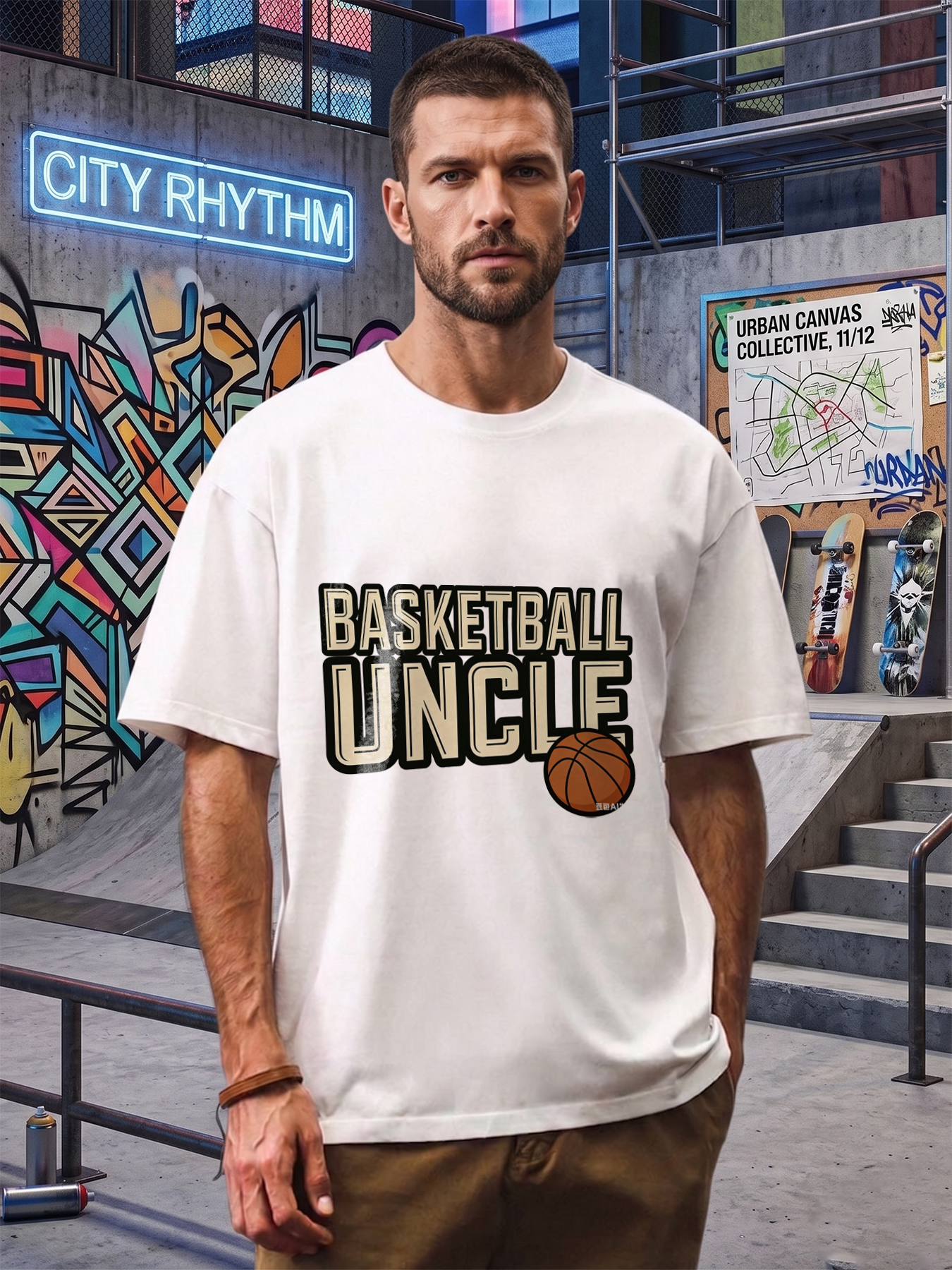 Men's Basketball Uncle Print T-Shirt Graphic Basketball Text Design Casual Round Neck Summer Lightweight Breathable Short Sleeve Tee for Sports Fans and Active Lifestyle Men