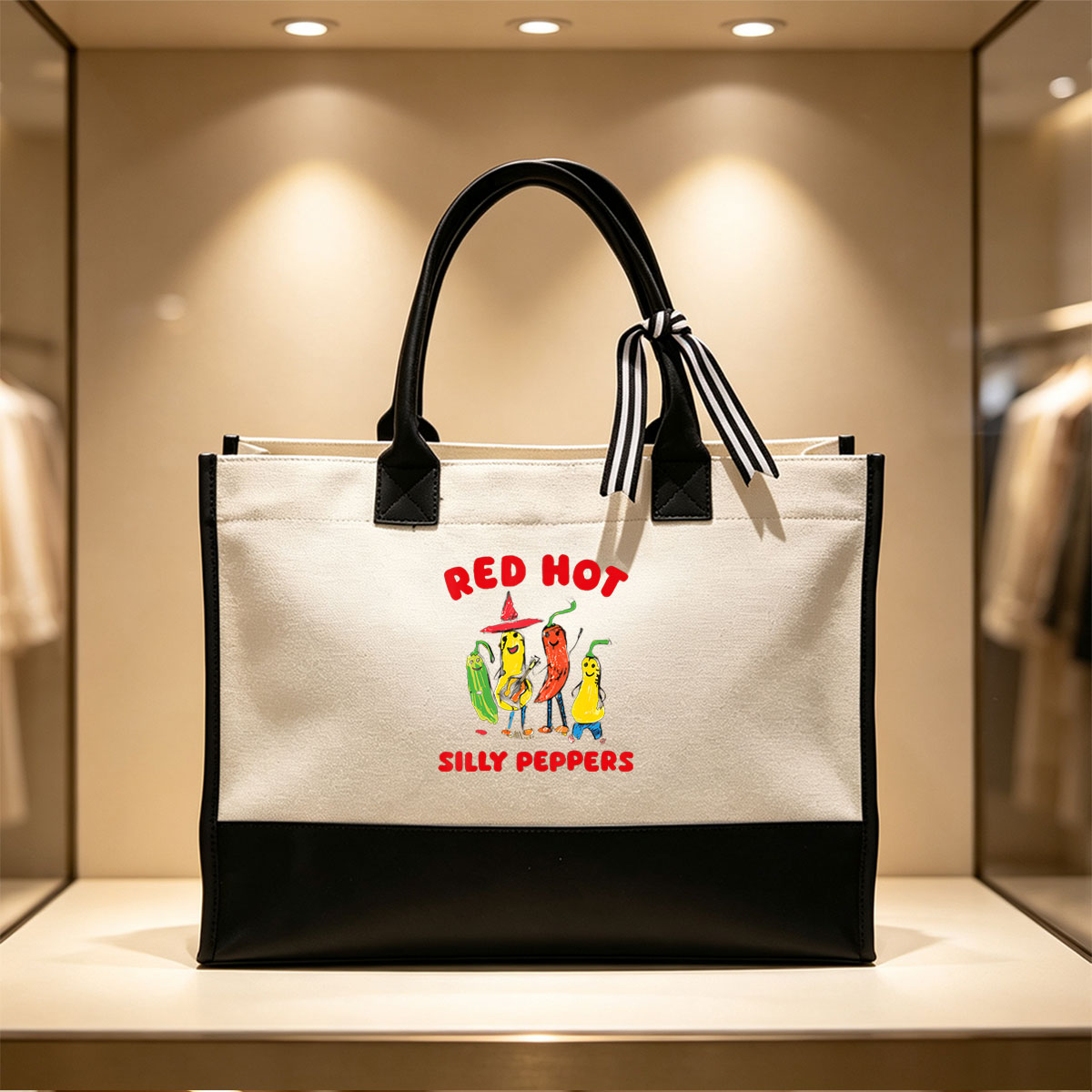 Red Hot Silly Peppers: Animated Chili Peppers Band - Canvas patchwork gift tote bag