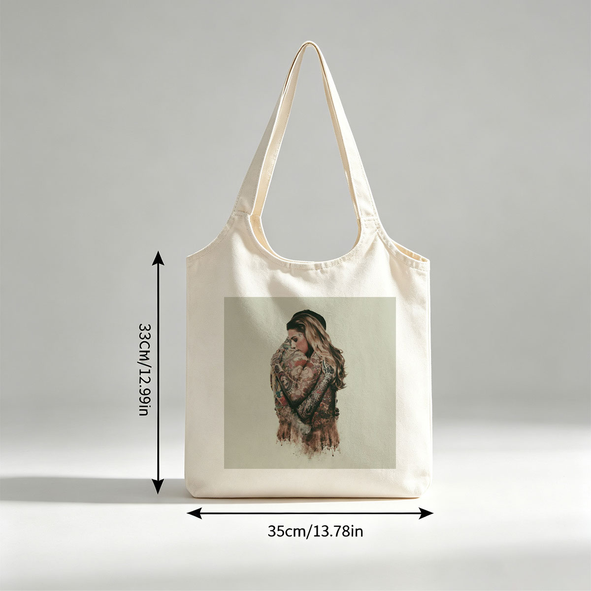 Madonna Hugging Herself in a Tattooed Embrace Artistic Portrait - Canvas shoulder bags/