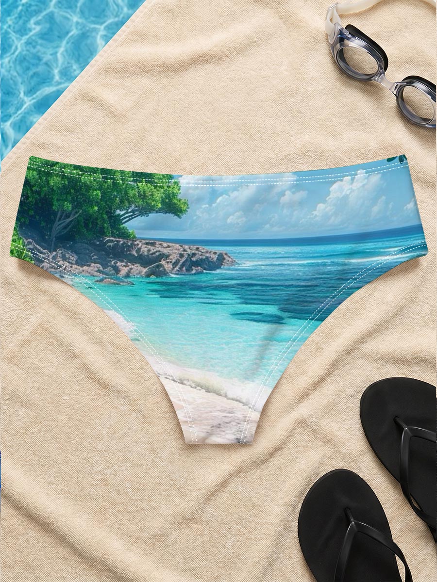 Tropical Beach with Crystal Clear Water and Lush Greenery -  Men's swim trunks