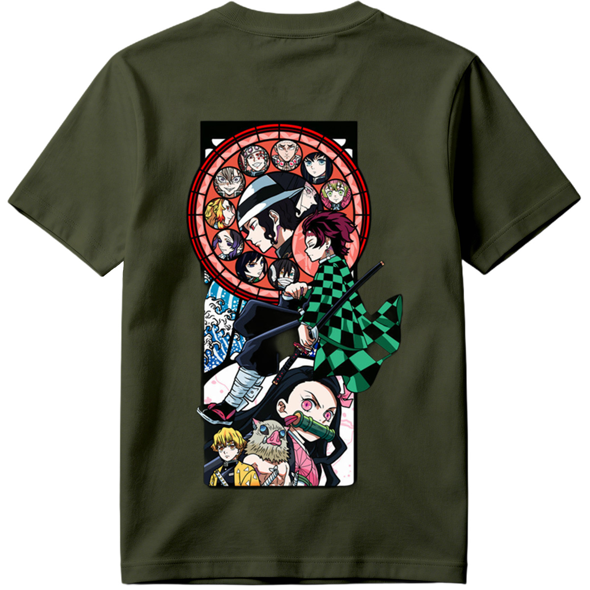Demon Slayer: Kimetsu no Yaiba - Tanjiro, Zenitsu, Inosuke, and Hashira Characters in Stained Glass Art Style - Tee