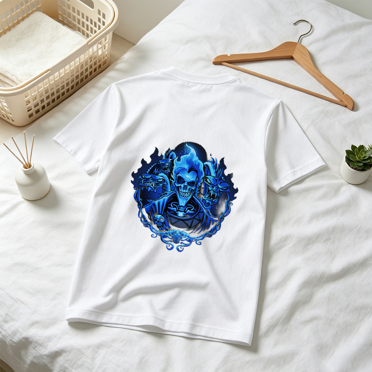 Blue Flame Skull with Demonic Creatures - Tee