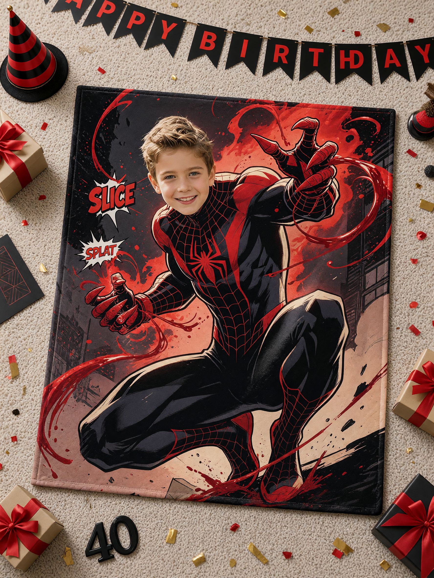 Custom Photo Superhero Blanket, Personalized Face Flannel Fleece Throw, Cozy Comic Gift for Kids and Superhero Fans