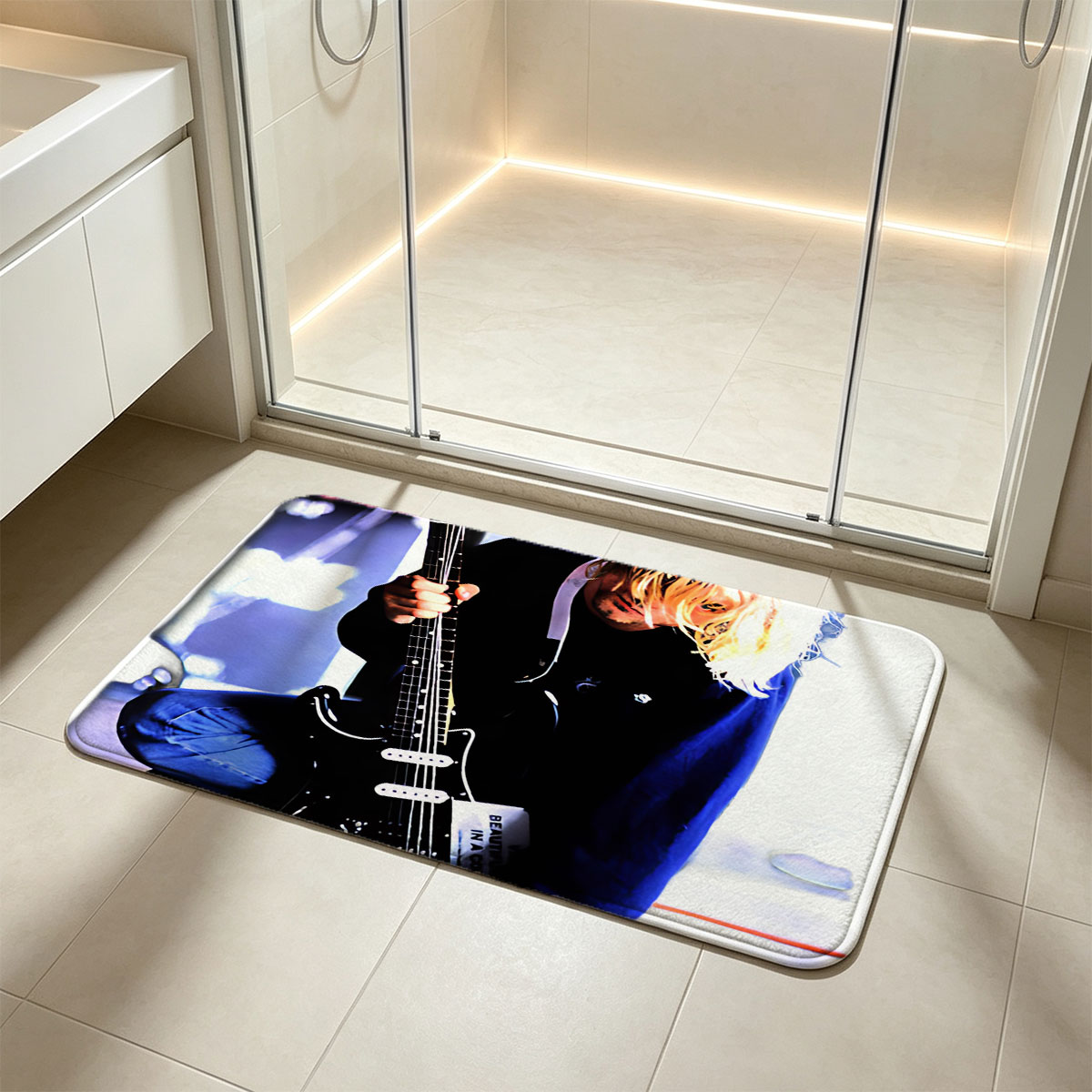 Kurt Cobain 1967-1994 Playing Guitar on Stage - Flannel floor mat