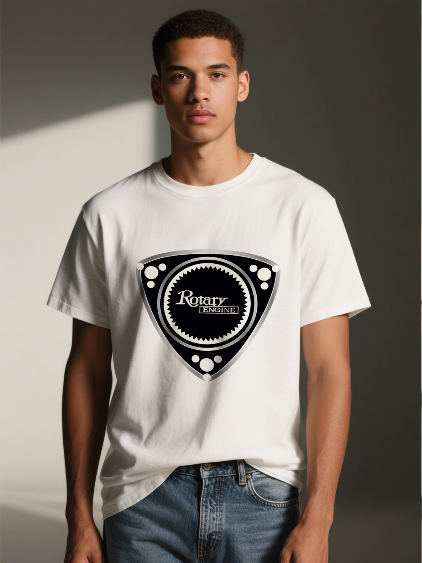 Men's Rotary Engine Print T-Shirt Featuring Gear Design and Bold Text, Casual Round Neck Lightweight Breathable Summer Short Sleeve Tee for Car Enthusiasts and Mechanical Engineering Fans