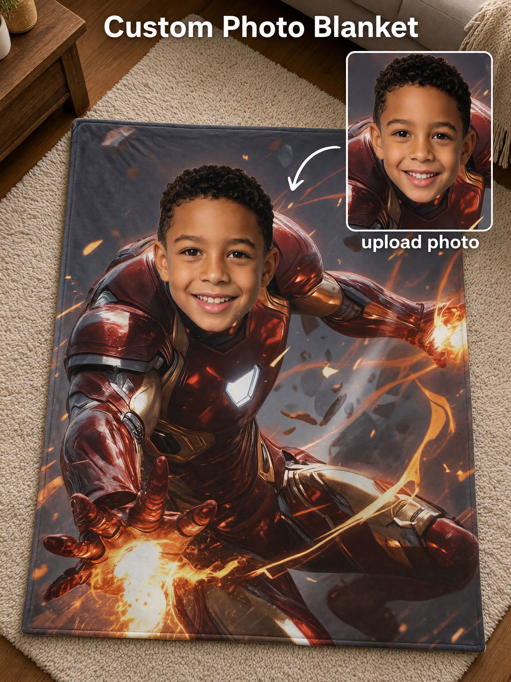 Custom Face Photo Blanket Personalized Superhero Flannel Fleece Throw Soft Skin-Friendly Ideal Gift for Bed and Couch