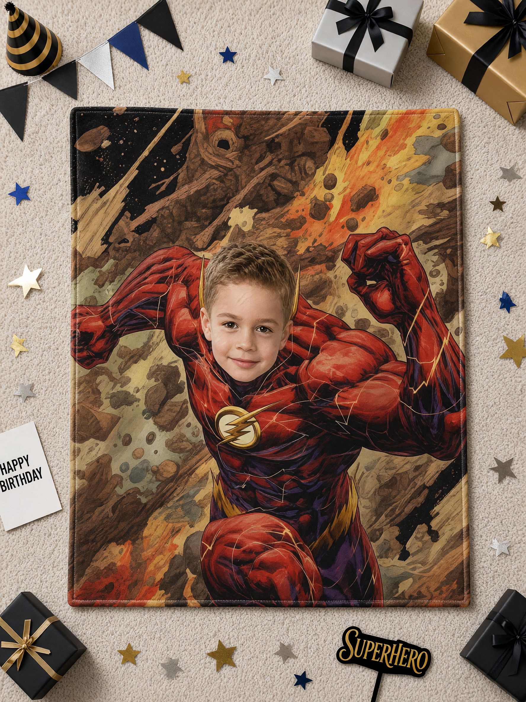 Custom Face Blanket Personalized Superhero Photo Flannel Throw Ultra Soft Skin-Friendly Fleece Bed Couch Gift