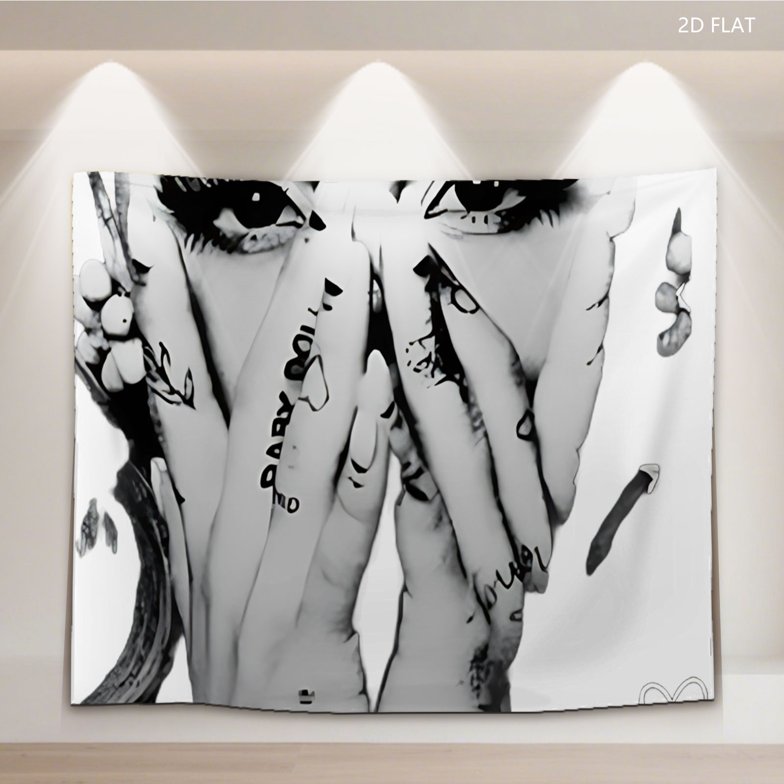 Lady Gaga: Dramatic Monochrome Portrait with Tattooed Hands and Signature - Tapestry