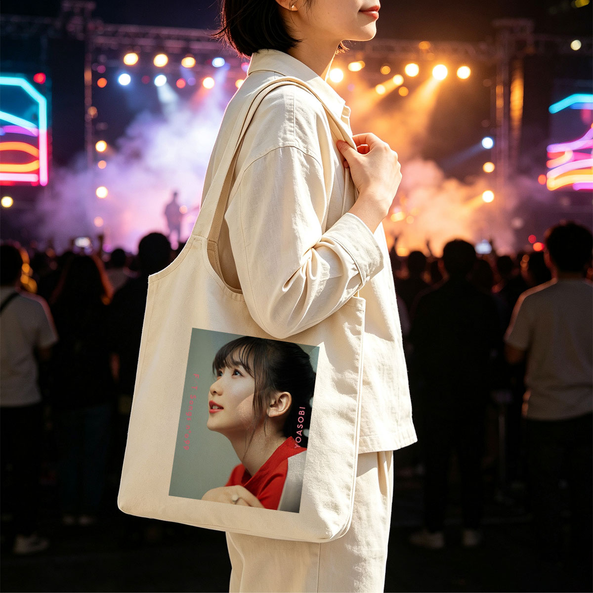 YOASOBI in a Serene Moment with Soft Lighting and Red Outfit - Canvas shoulder bags/