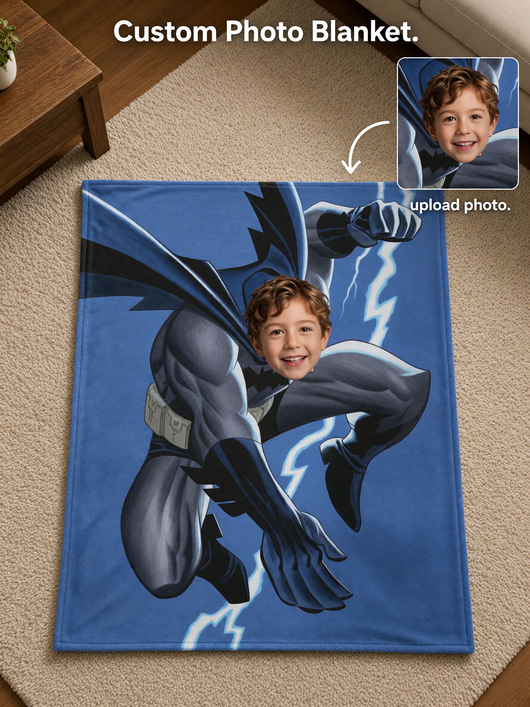 Custom Face Superhero Flannel Blanket Personalized Photo Bed Sofa Throw Ultra Soft Skin Friendly Cozy Gift