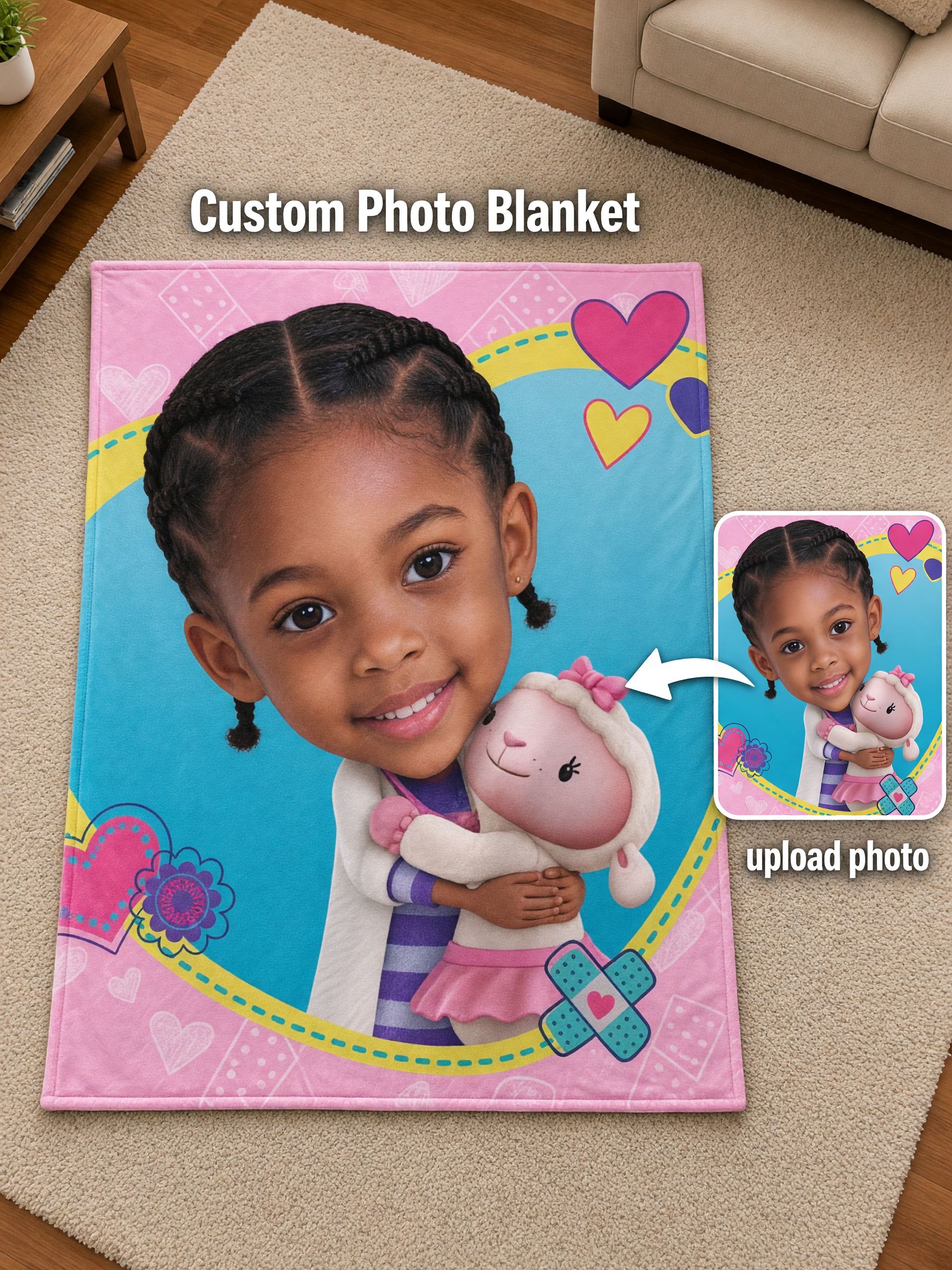 Personalized Face Photo Blanket Custom Cartoon Plush Flannel Throw Soft Skin-Friendly Fleece Ideal Keepsake Gift