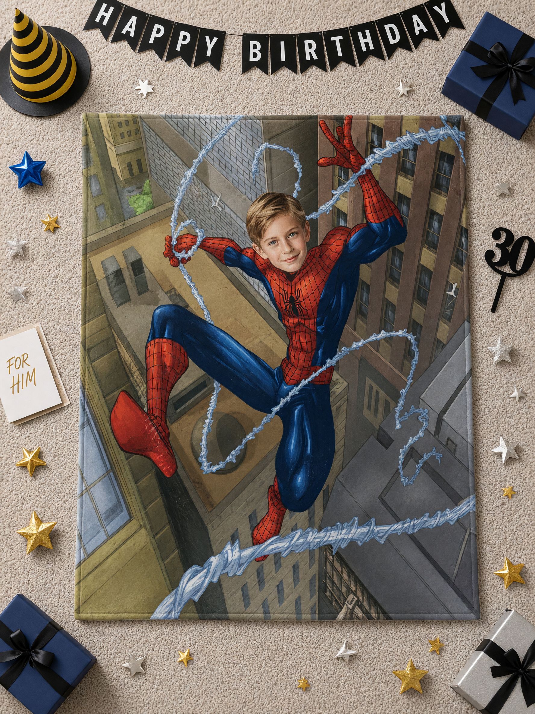 Personalized Face Superhero Flannel Fleece Blanket Custom Photo Throw Ultra Soft Warm Bedding Ideal Gift for Kids Boys