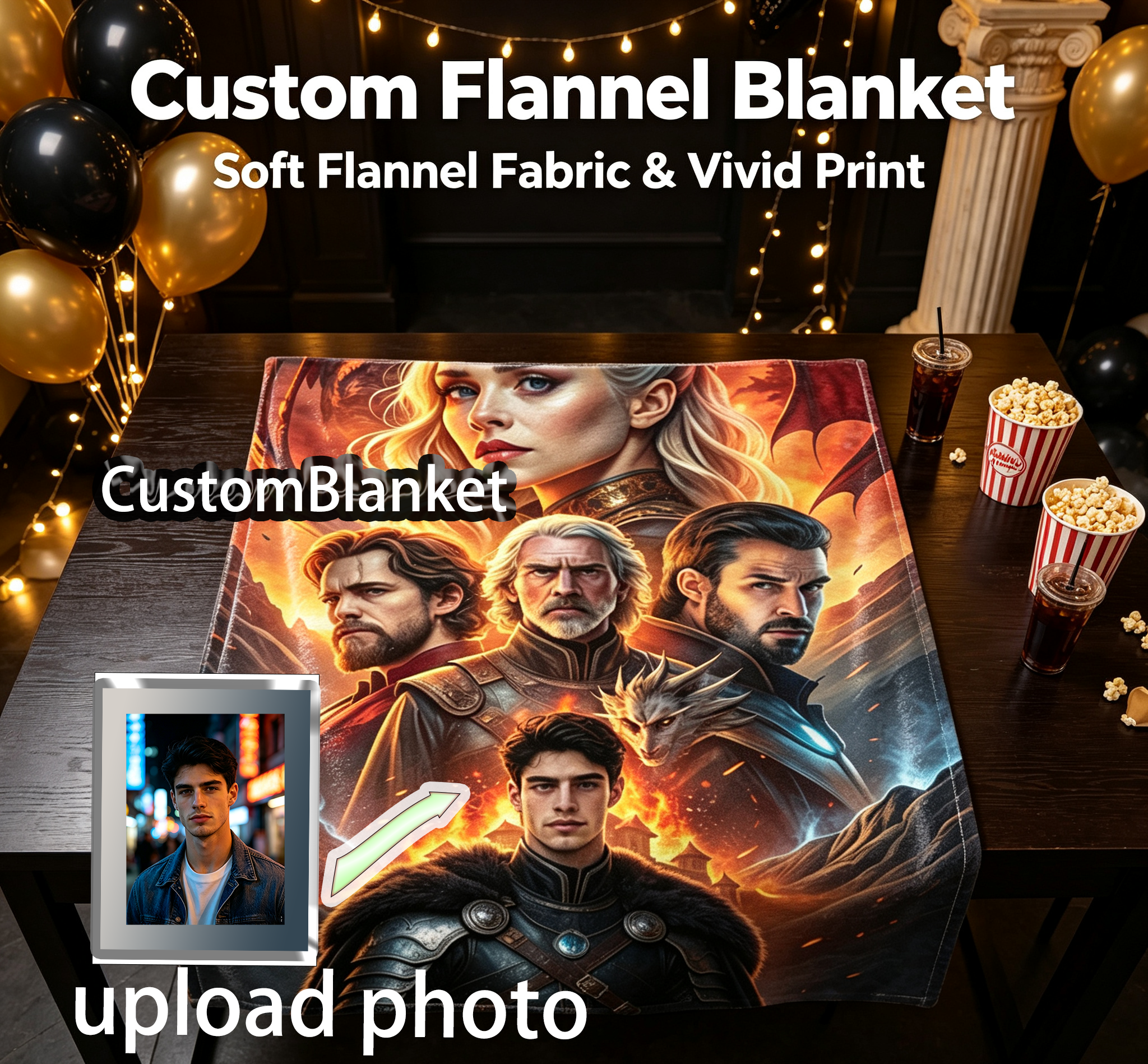 Custom Face Blanket Game of Thrones Characters Flannel Blanket Perfect for Couch, Bed, or Travel Ideal Gift for Fans and Collectors