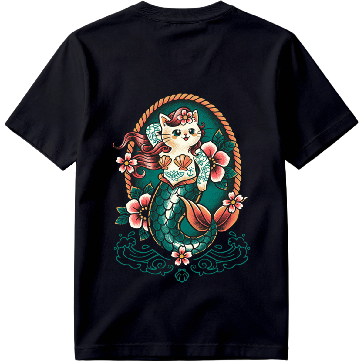 Mermaid Cat with Floral Design - Tee