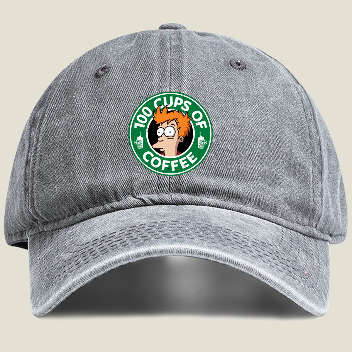 Futurama: Fry and Bender - 100 Cups of Coffee - Washed Denim - Baseball Cap