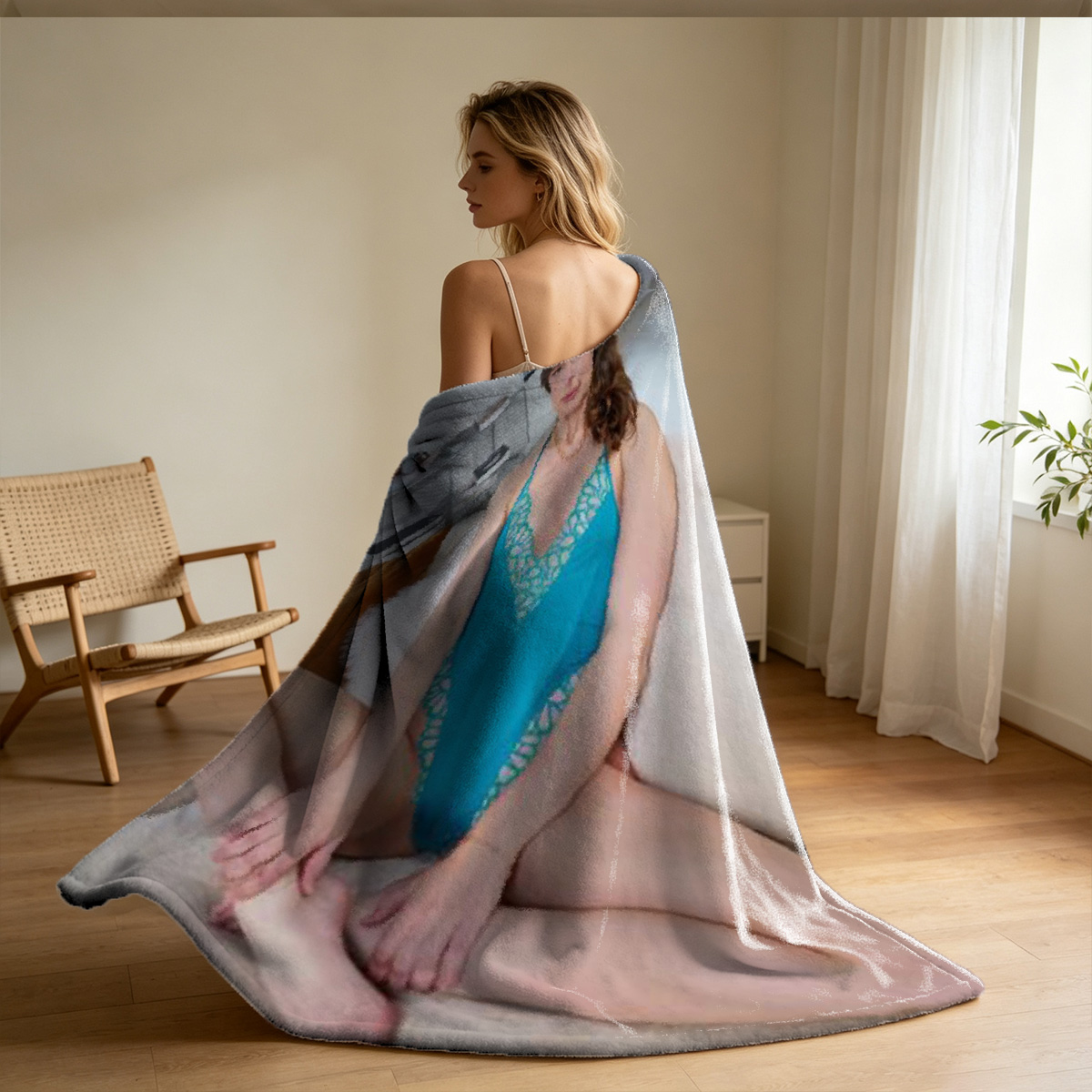 Three Celebrities in Lingerie on Bed - Blanket