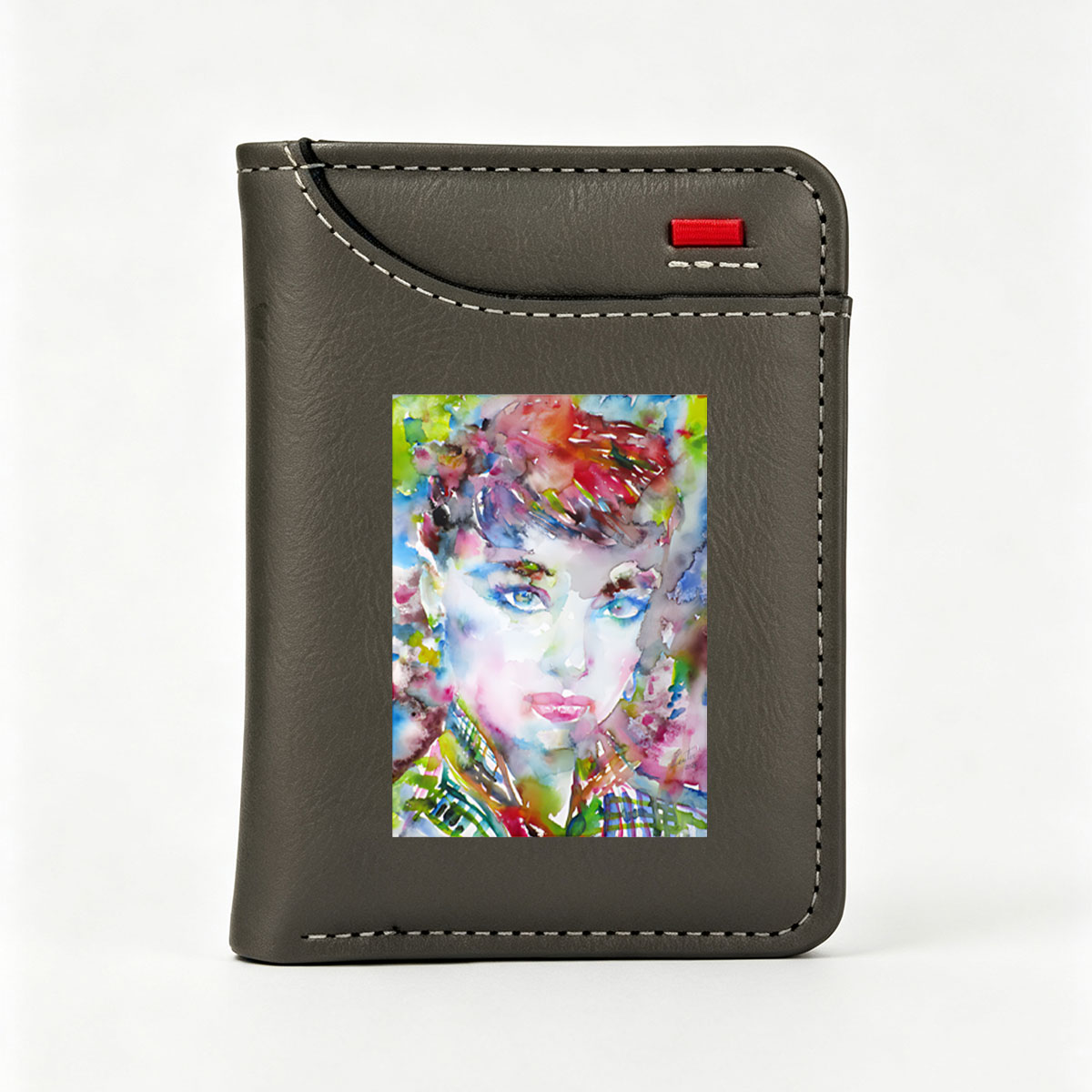 Watercolor Portrait of a Woman with Vibrant Colors and Expressive Eyes - Vertical Style Wallet