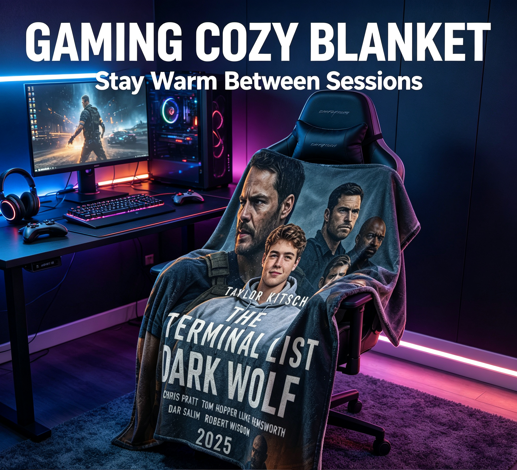 Custom Face Blanket The Terminal List Dark Wolf Flannel Blanket Movie Fan Gift for Men and Women Cozy Bedding Decor Perfect for Christmas or Birthday Present