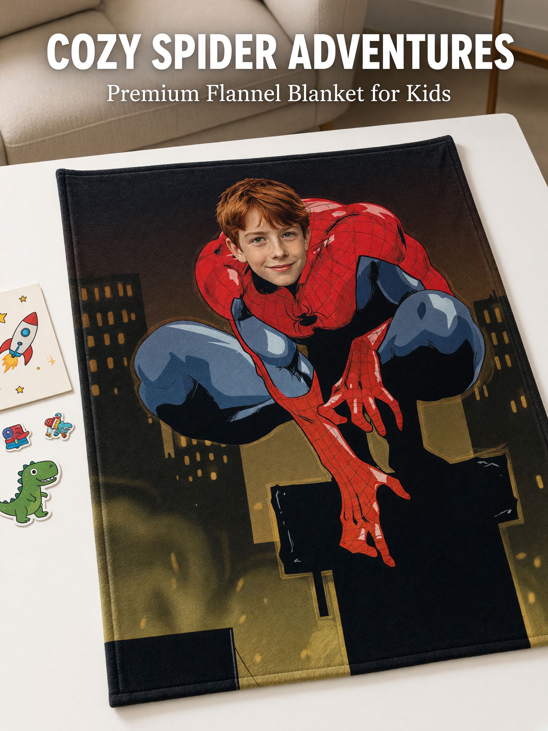 Custom Photo Superhero Flannel Fleece Blanket Personalized Face Plush Throw Gift for Kids and Fans