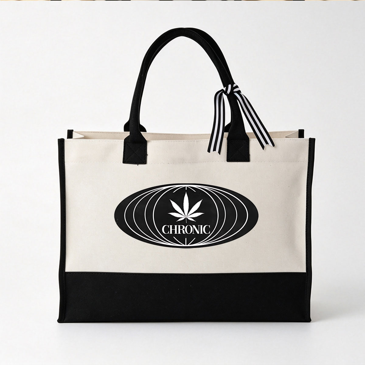 Chronic: Cannabis Leaf Logo with Concentric Circles - Canvas patchwork gift tote bag