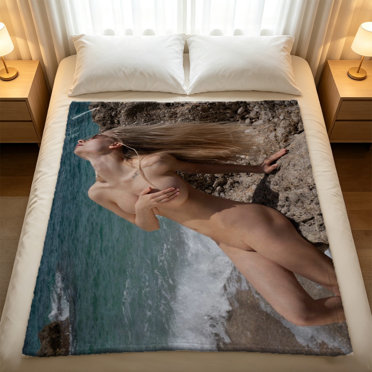 Kelly Collins in Black Lingerie by the Pool - Blanket