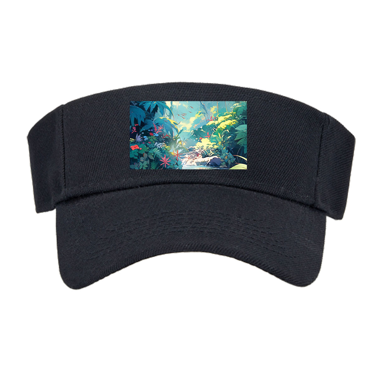 Lush Jungle Stream with Vibrant Flowers and Dappled Light -  Visor cap