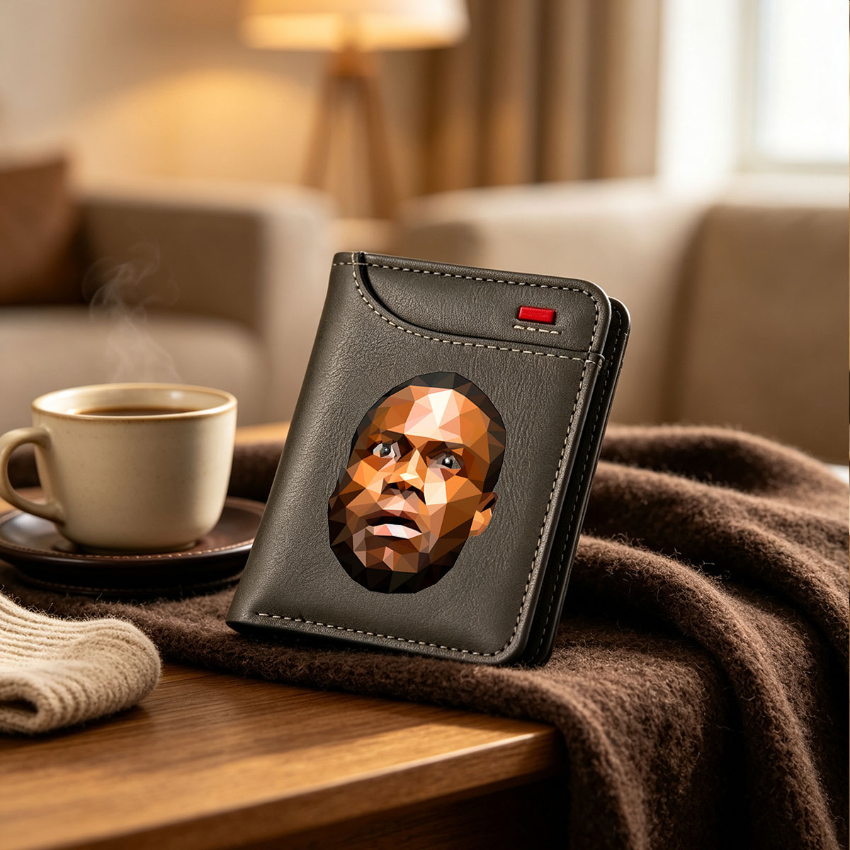 Low-Poly Portrait of a Man with Expressive Features - Vertical Style Wallet