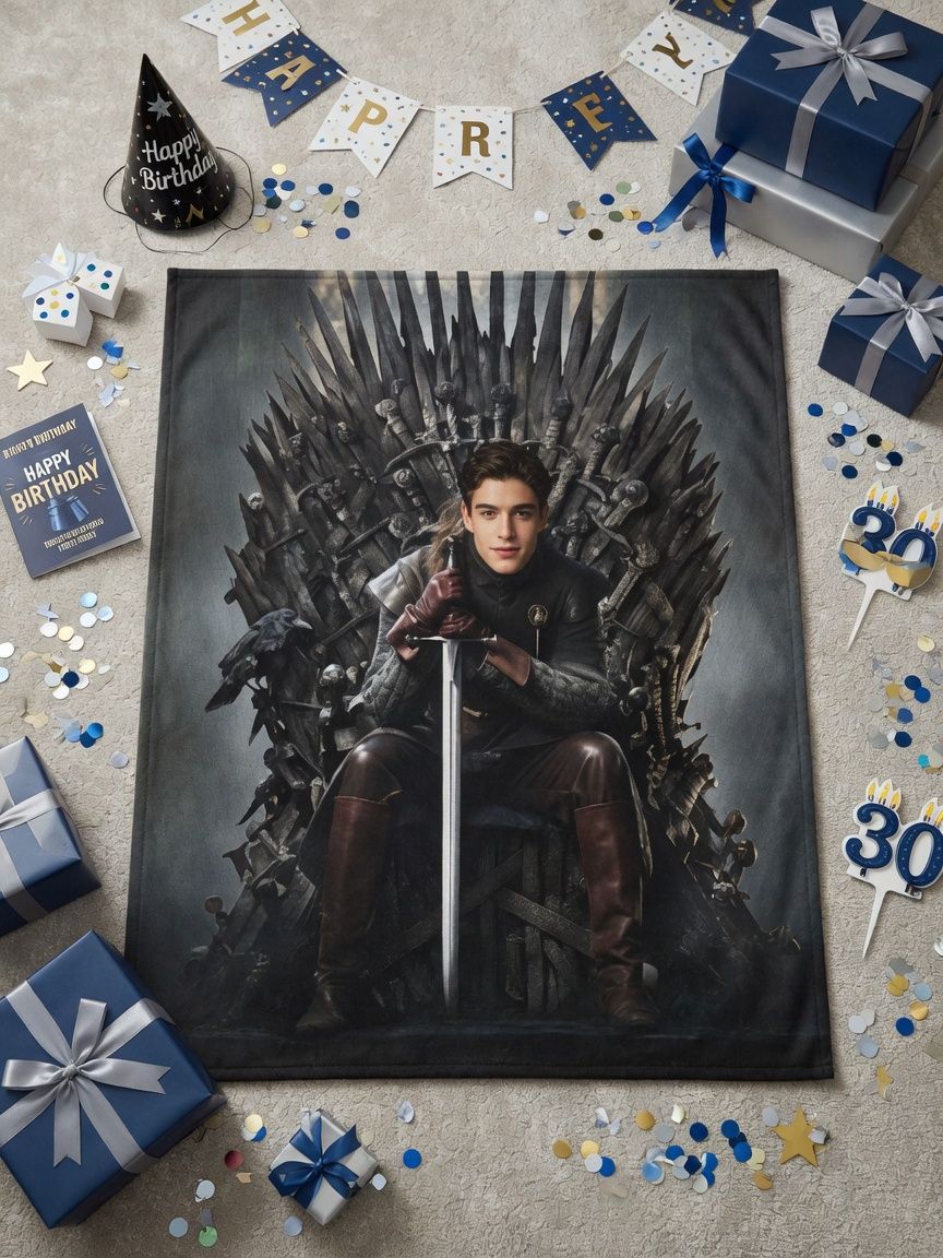 Personalized Custom Face Photo Blanket Ultra Soft Flannel Throw for Bed Sofa and Travel Fantasy Throne Gift