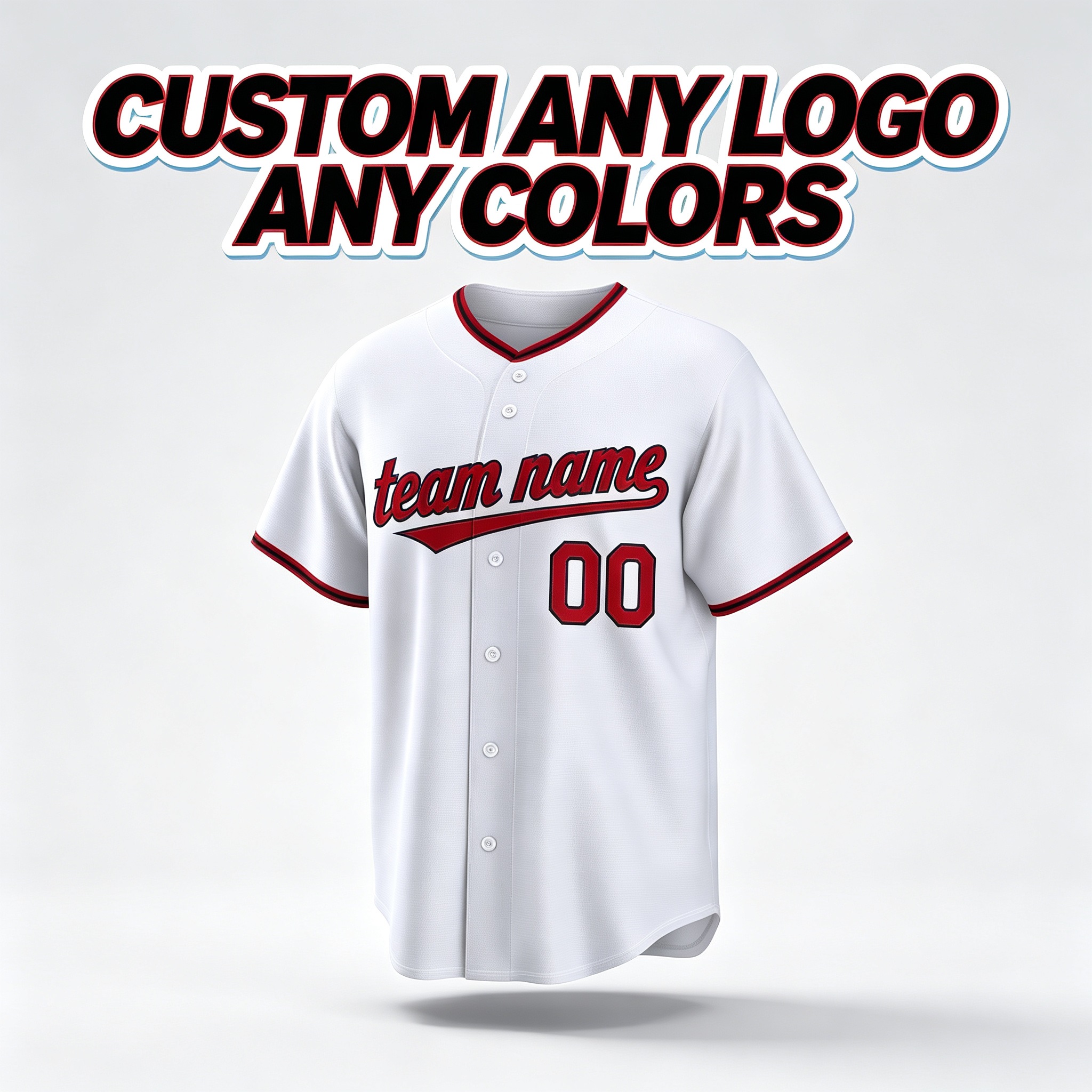 Custom Printed Cleveland Script Style Baseball Jersey White Navy Red Trim Button Down Shirt for Men and Women