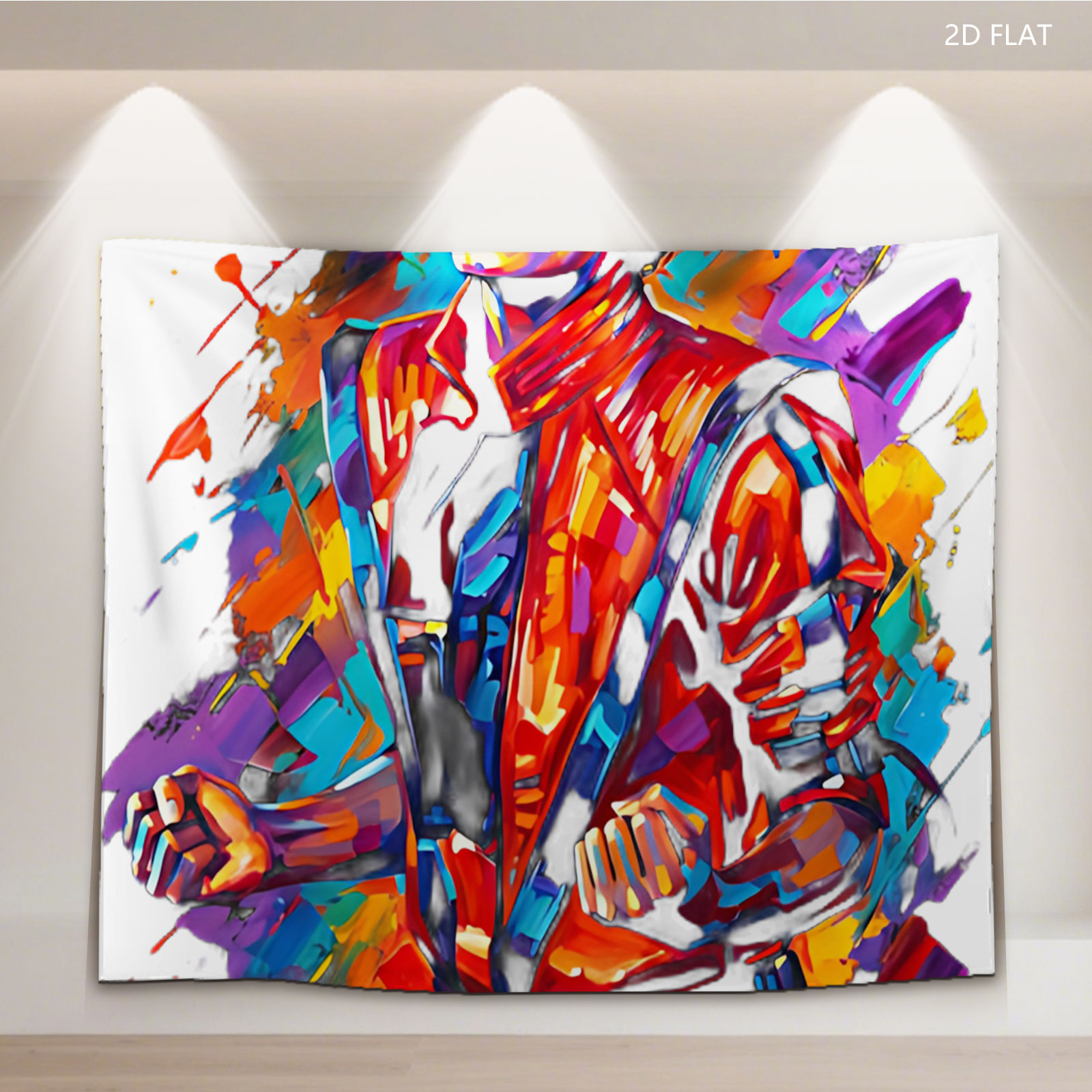 Michael Jackson in vibrant, dynamic art style, wearing iconic red jacket, set against colorful abstract background. - Tapestry