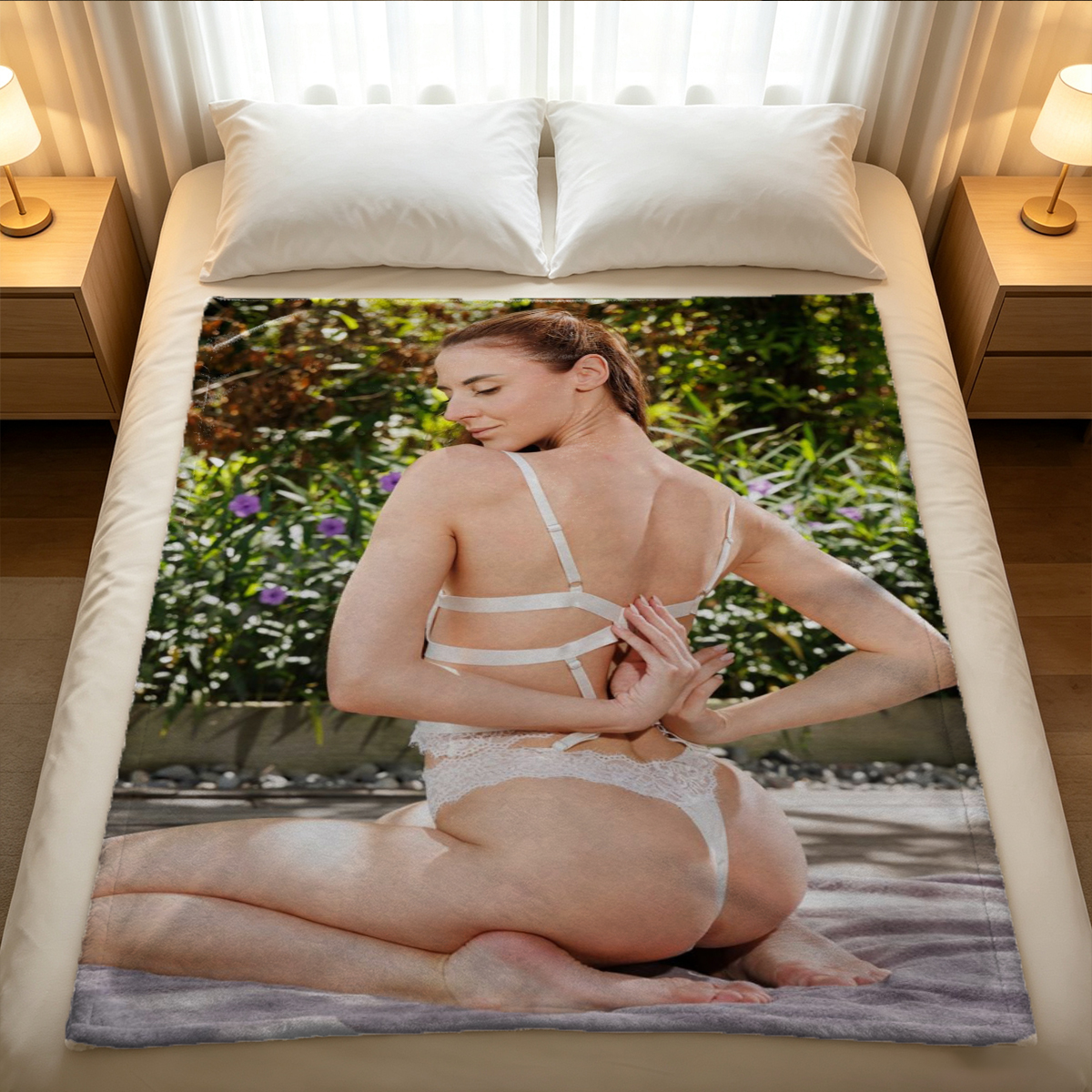 Makima in Street Fighter Chun-Li Cosplay Kicking Pose - Blanket