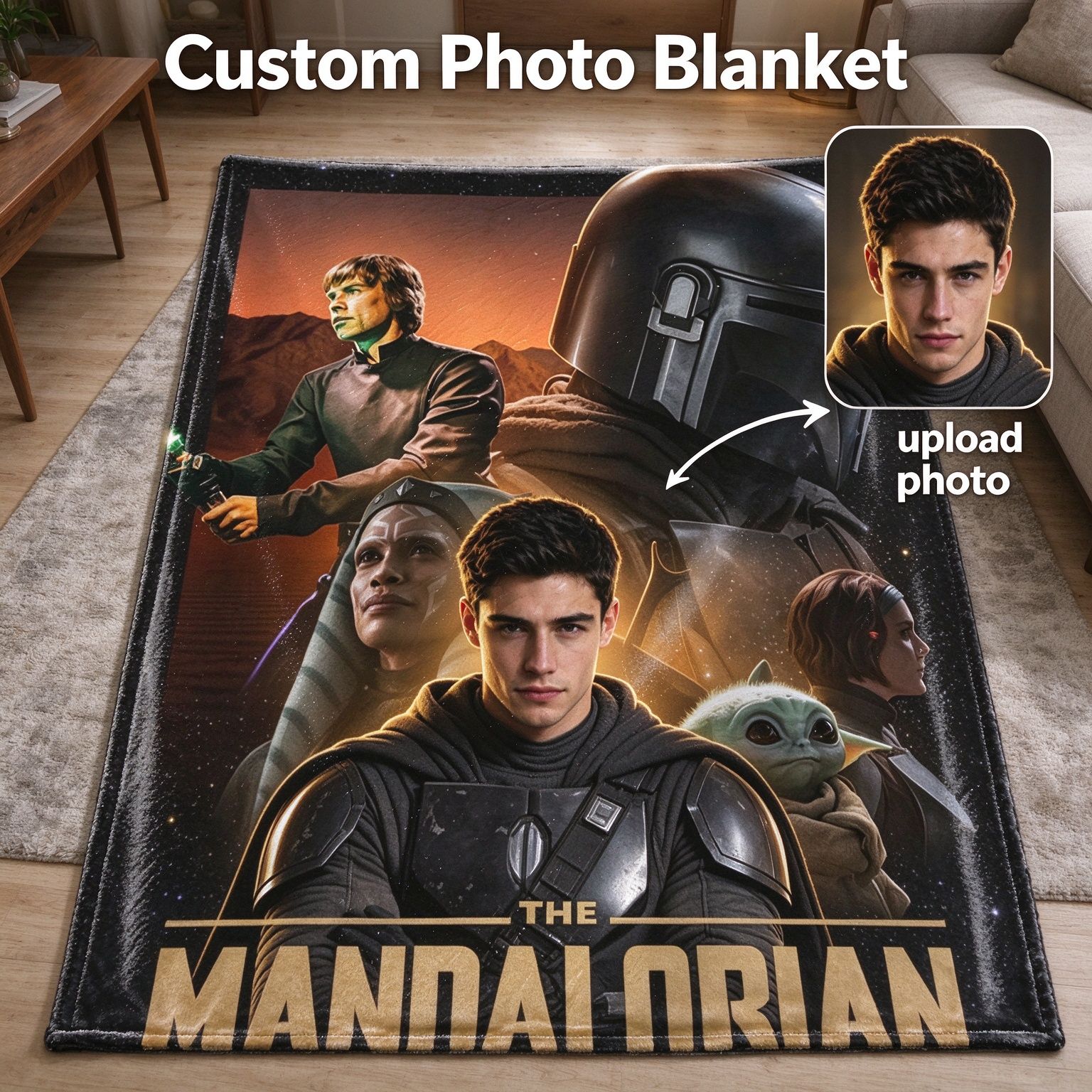 Personalized Face Photo Flannel Blanket Custom Sci-Fi Galactic Hero Throw Ultra Soft Cozy Plush Bed Couch Gift