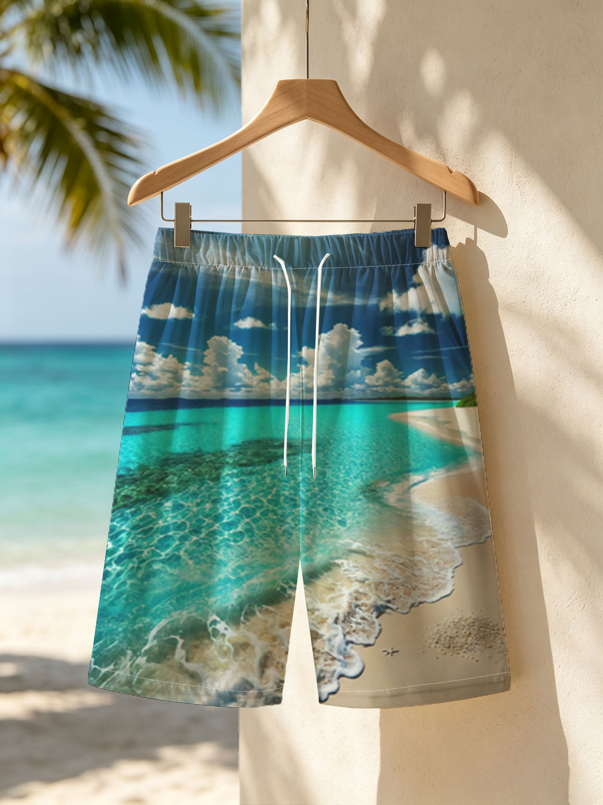 Crystal Clear Waters Meet Sandy Shore Under Bright Sunlight -  Beach shorts