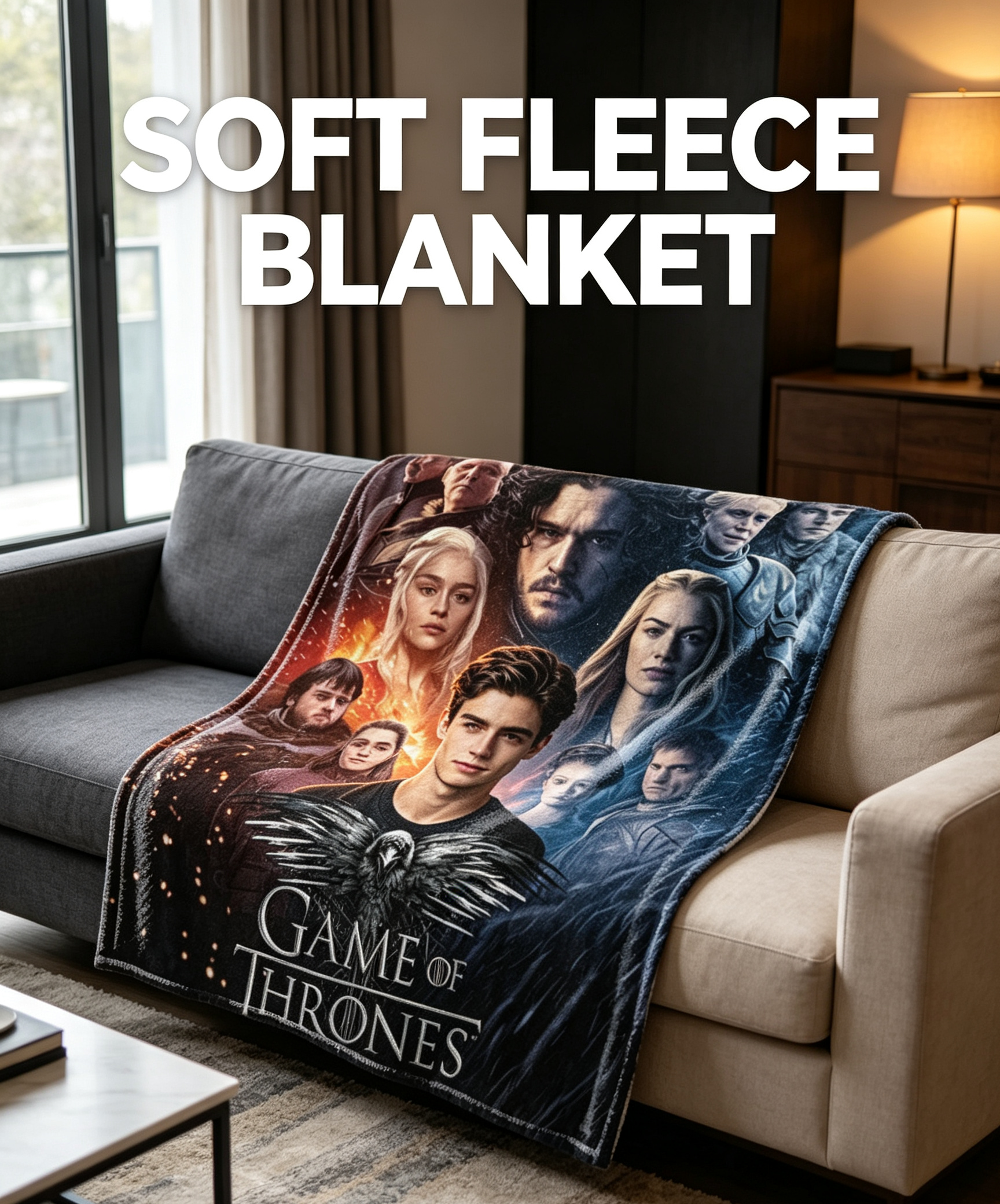Custom Face Blanket Game of Thrones Flannel Blanket for Couch, Bed, or Travel - Perfect Gift or Giveaway for Fans