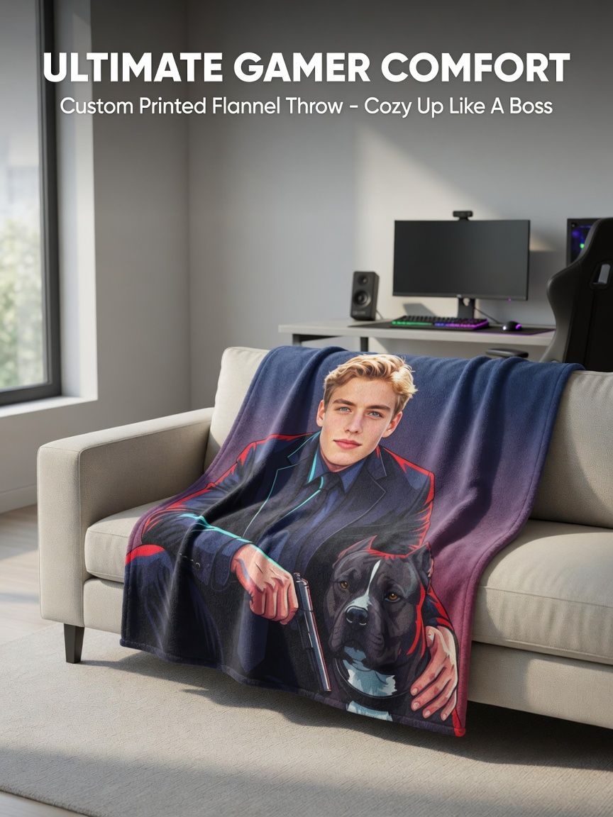 Custom Photo Portrait Flannel Blanket Personalized Ultra Soft Cozy Fleece Throw Cover for Bed Couch Gifts
