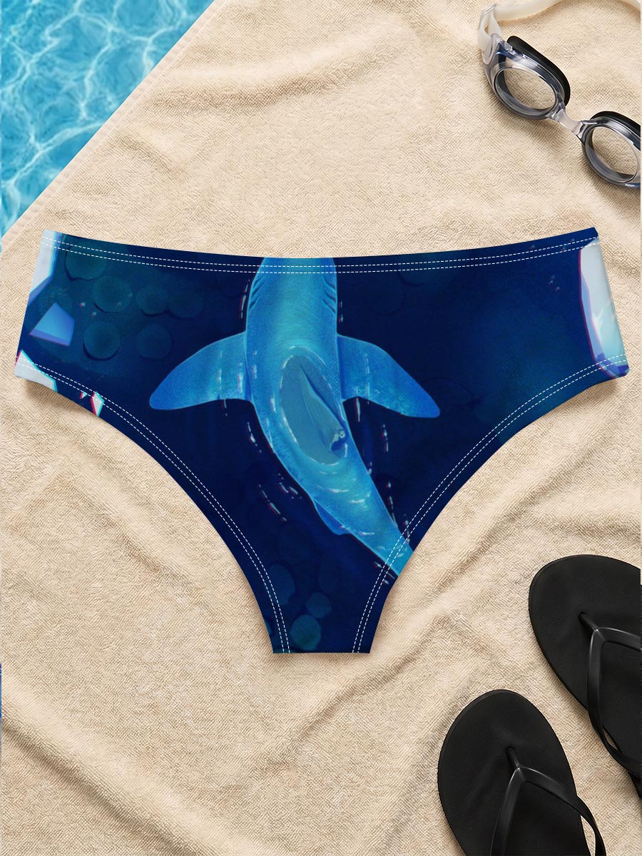 Shark swims through icy coral reef in deep blue ocean -  Men's swim trunks