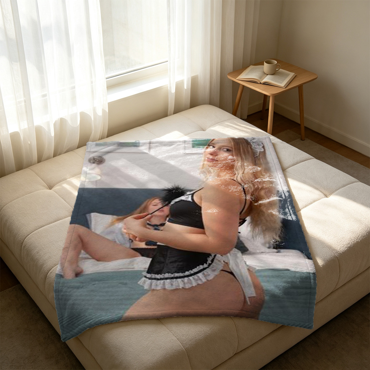 Blonde and Brunette in Bikinis by the Poolside - Blanket