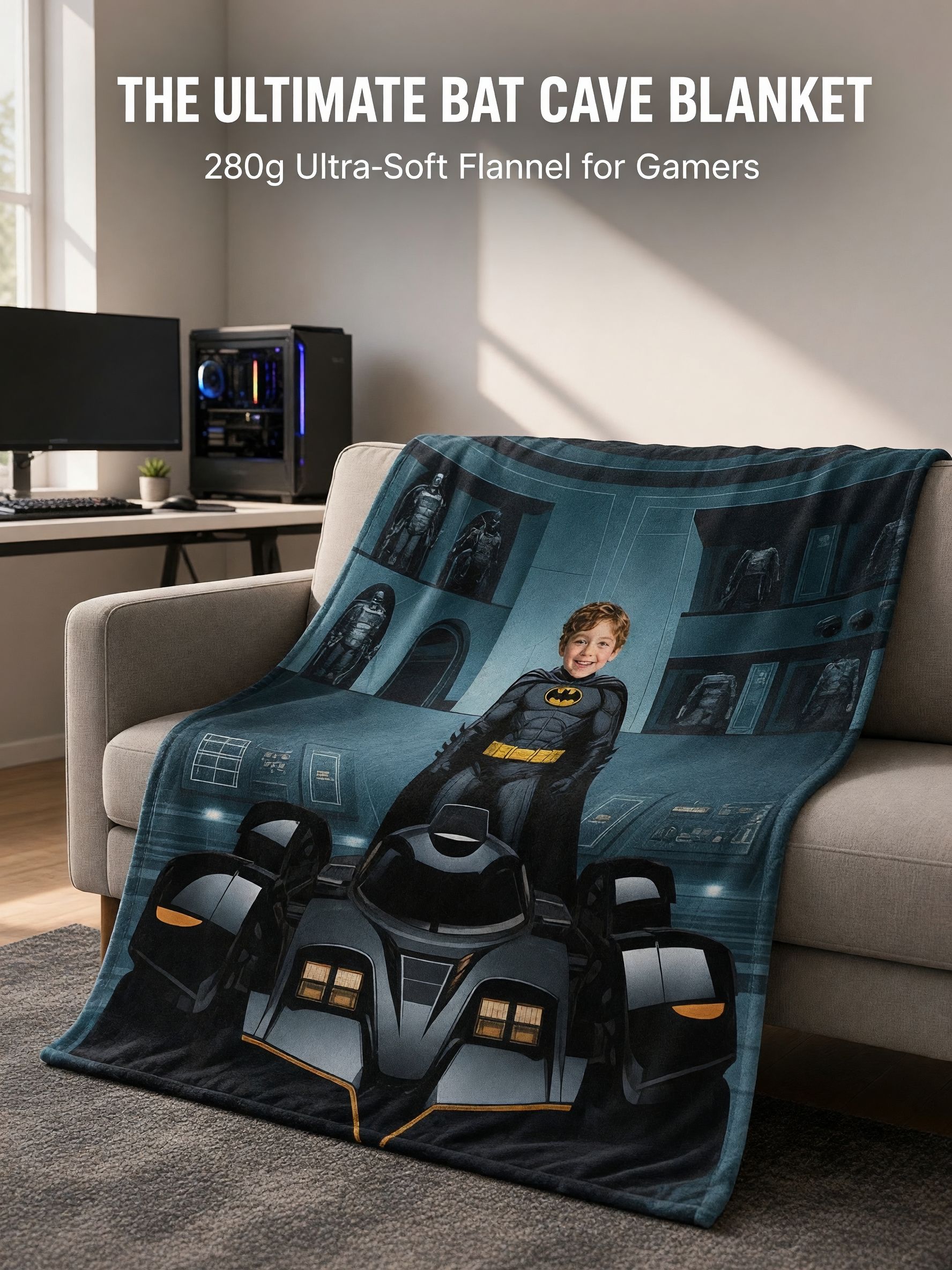 Custom Face Superhero Flannel Fleece Blanket Personalized Photo Throw Cozy Warm Velvet Plush Keepsake Gift for Kids