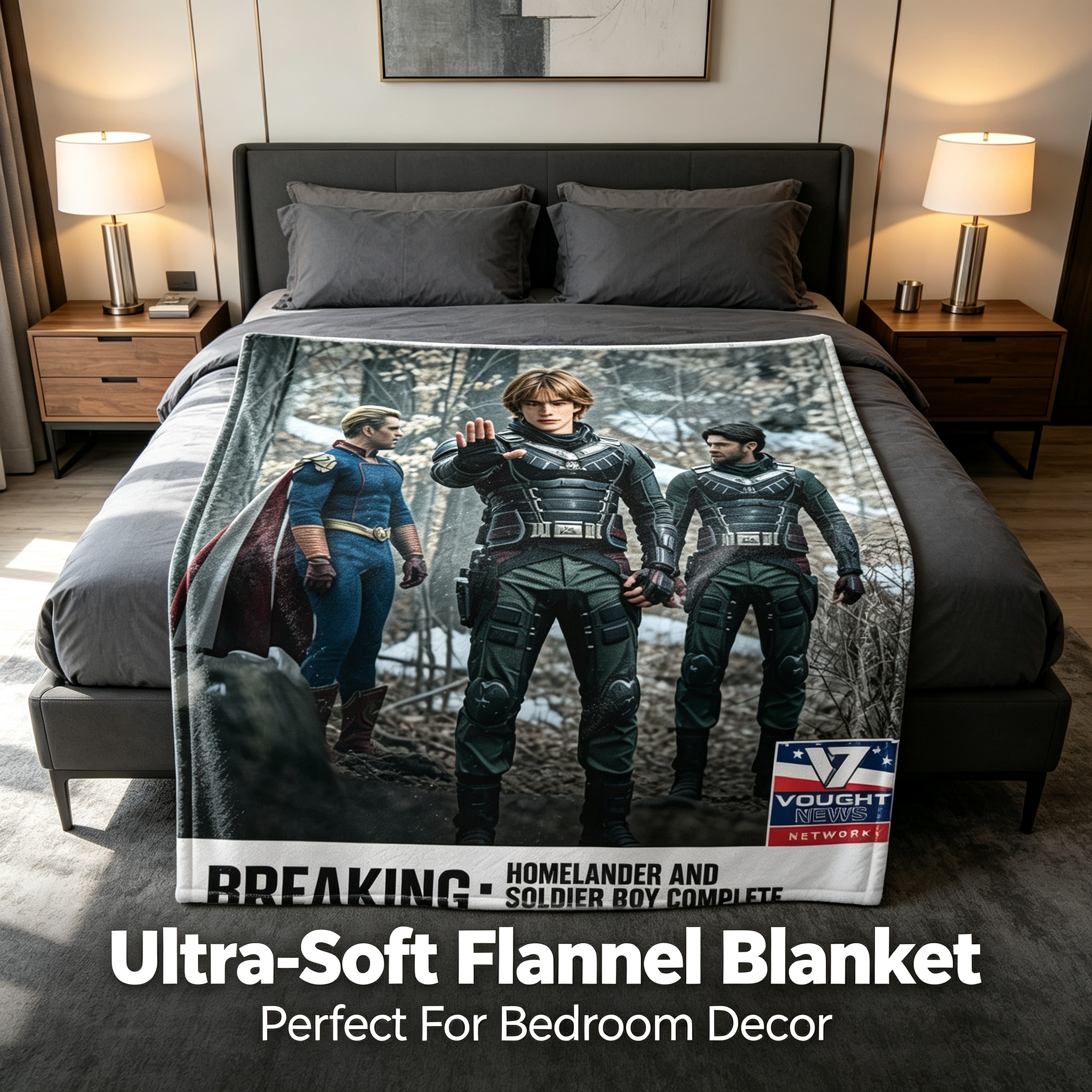 Custom Face Blanket The Boys Homelander and Soldier Boy Flannel Blanket Cozy Living Room or Bedroom Gift for Fans of Superhero Series Perfect for Christmas or Birthday Giveaway