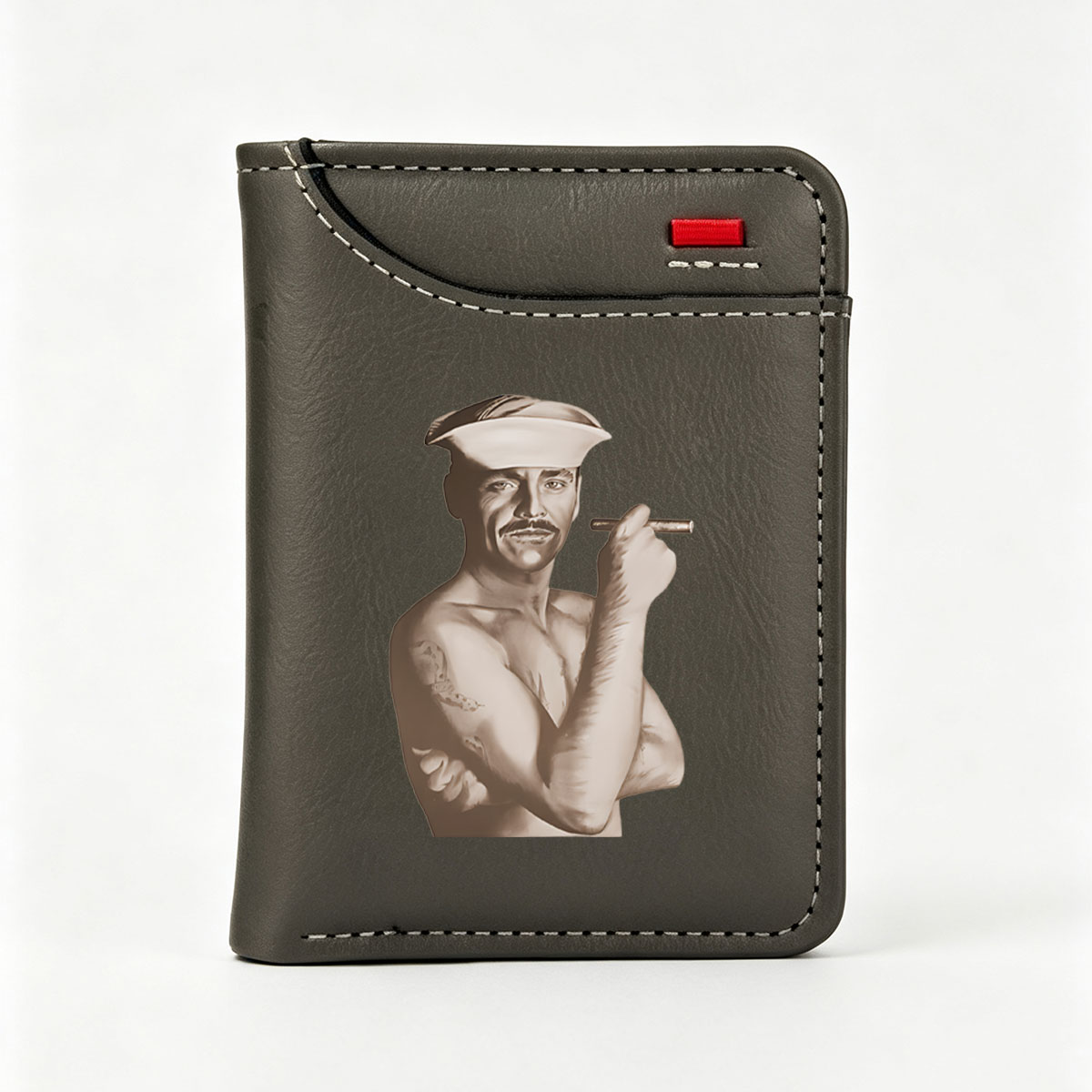 Sailor with Cigar and Tattoo, Sepia Portrait - Vertical Style Wallet