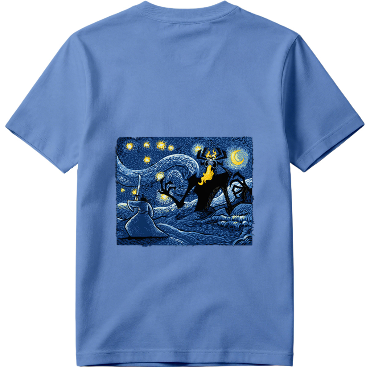Samurai and Spider Demon in Starry Night - Tee